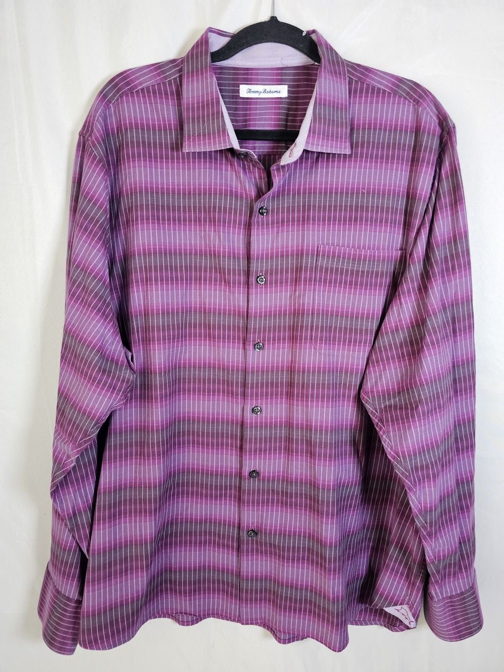 Tommy Bahama Mens XL Lazlo Ombre Stripe Button Shirt Cotton Silk Stretch Purple
